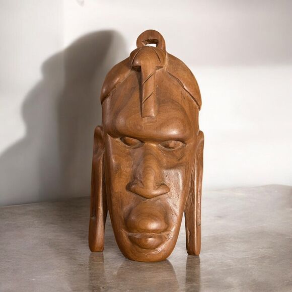 Beautiful 8” Vintage Hand-Carved Wood African Tribal Mask Wall Hanging Long Ears - Picture 1 of 4